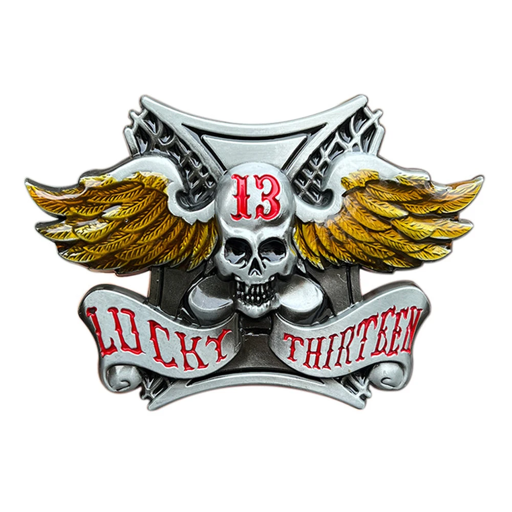 

Skull Wings Lucky Thirteeh Belt Buckles for Men Western Cowboys 13 Zinc Alloy Metal Evillas Para Cinturon Hombre Dropshipping