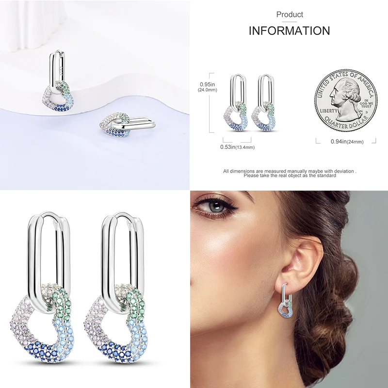 Silver Earrings 925 Sterling Silver Love Feather Earrings Fit Original Charms Hoop For Women girls Stud Earring Fine Jewelry Gifts