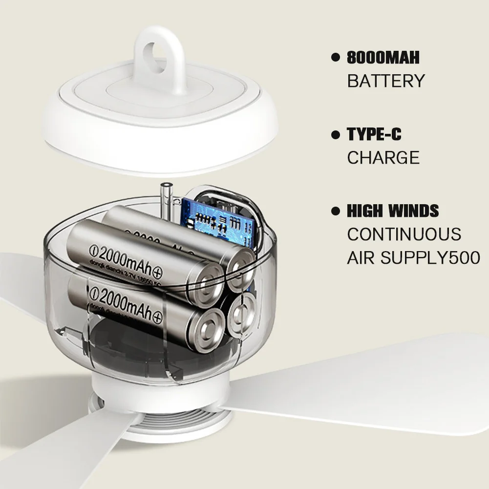 Portable Ceiling Fan Light Rechargeable Camping Fan with Remote Control Tent Fan Outdoor Fan for Outdoor Dorm