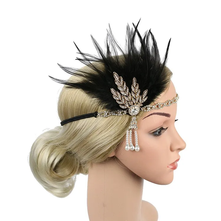 

1920s Hairband Headpiece Feather Flapper Headband Headdress Vintage Costume Party Hairband For Women Wedding feather headpiece