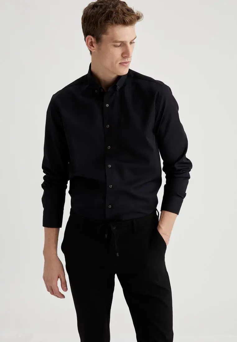 Defa-camisas de manga larga para hombre, camisas básicas de corte moderno, Tops tejidos, Season-R4352AZ21SP