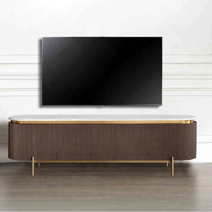 High Quality Italian Modern Luxury Stainless Steel Base Marble Top Tv Stand Cabinet Furniture Living Room