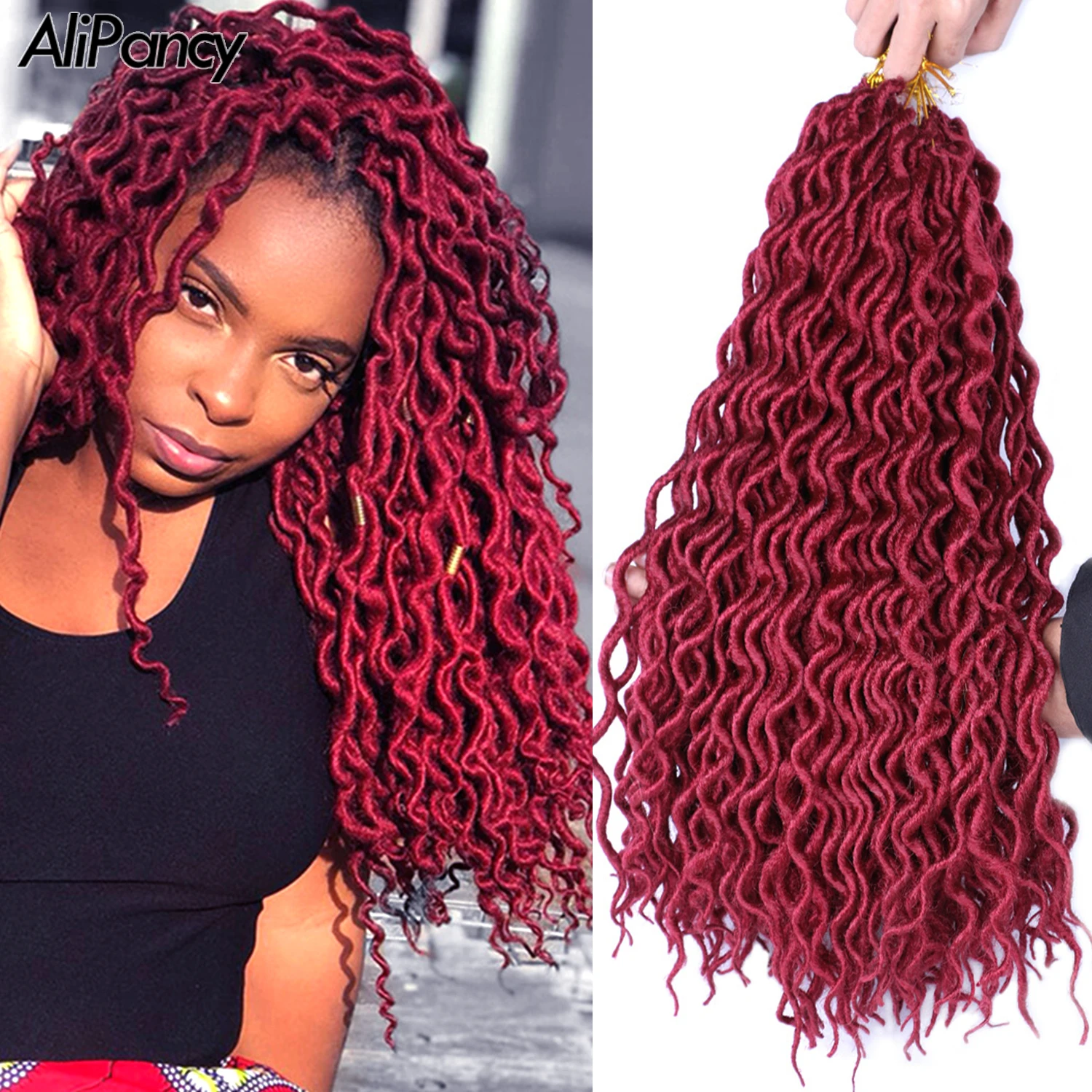 

16Inch Synthetic Hair Faux Locs Crochet Hair Long Ombre Wave Braiding Hair Extensions Bug Black Natural Curly Dreadlocks Hair