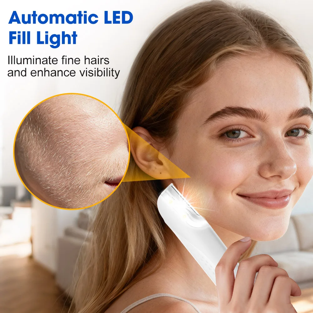 Electric Dermaplane Razor for Facial Hair Removal with LED Light
