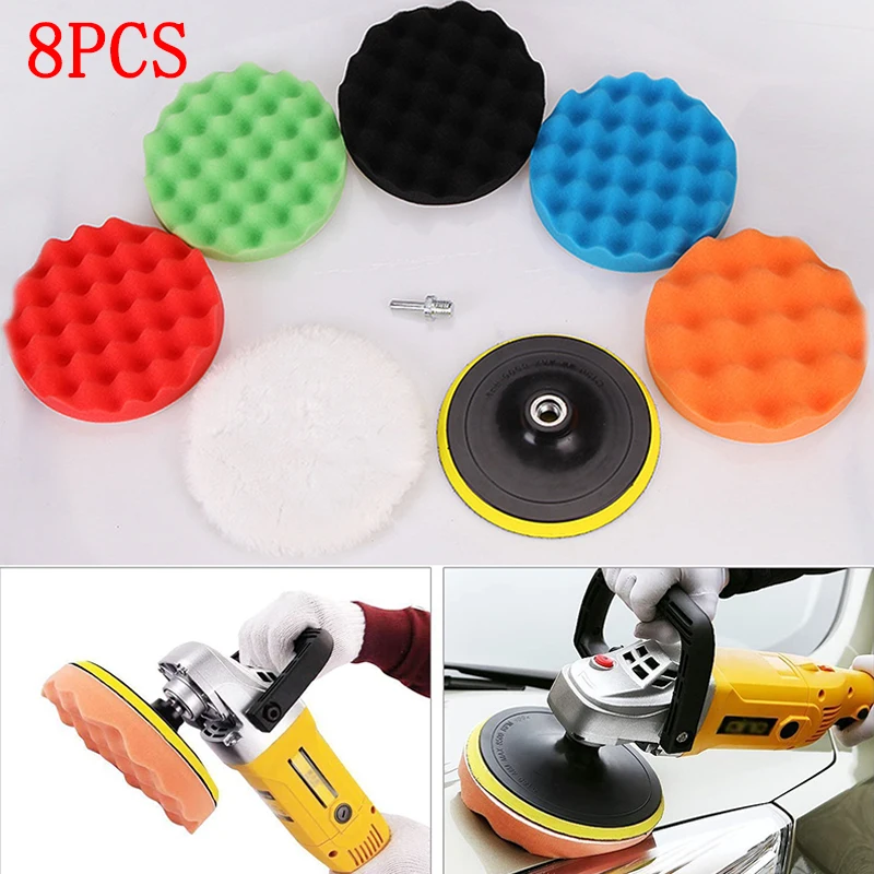 

8PCS Car Polishing Disc Kit Car Polisher Drill Adapter Buffing Waxing Sponge Self-Adhesive Polish Pad Detail Cleaning Wool Wheel