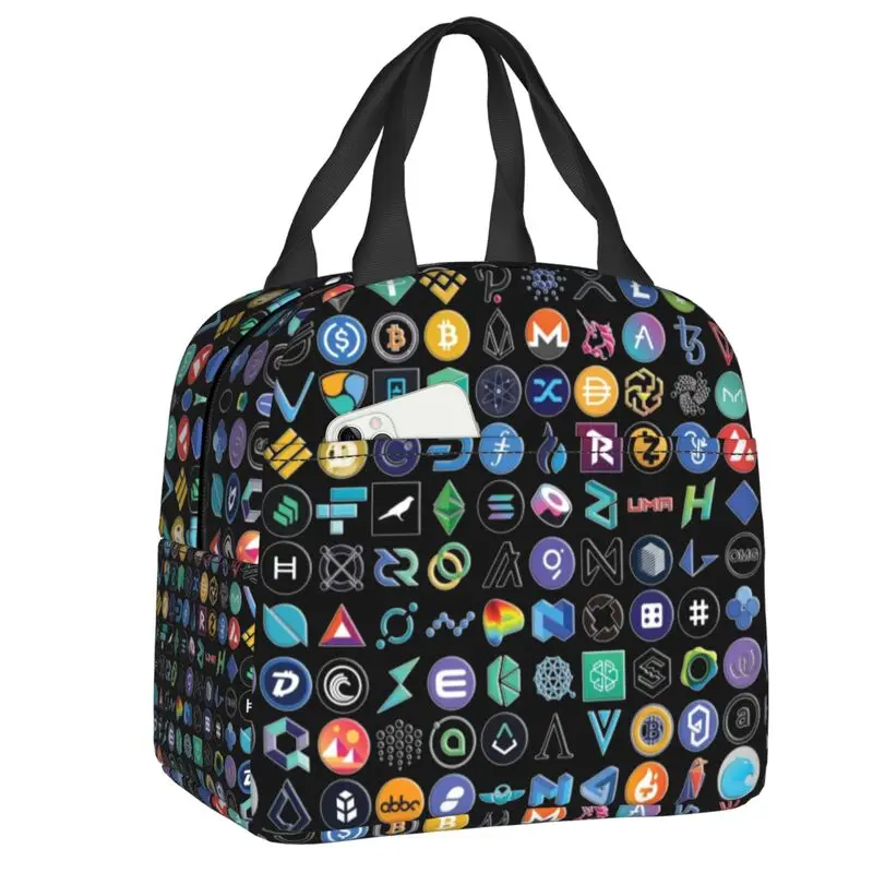 

Crypto Coins Altcoin Blockchain Logo Insulated Lunch Bags for Picnic Bitcoin Ethereum Resuable Thermal Cooler Bento Box Children