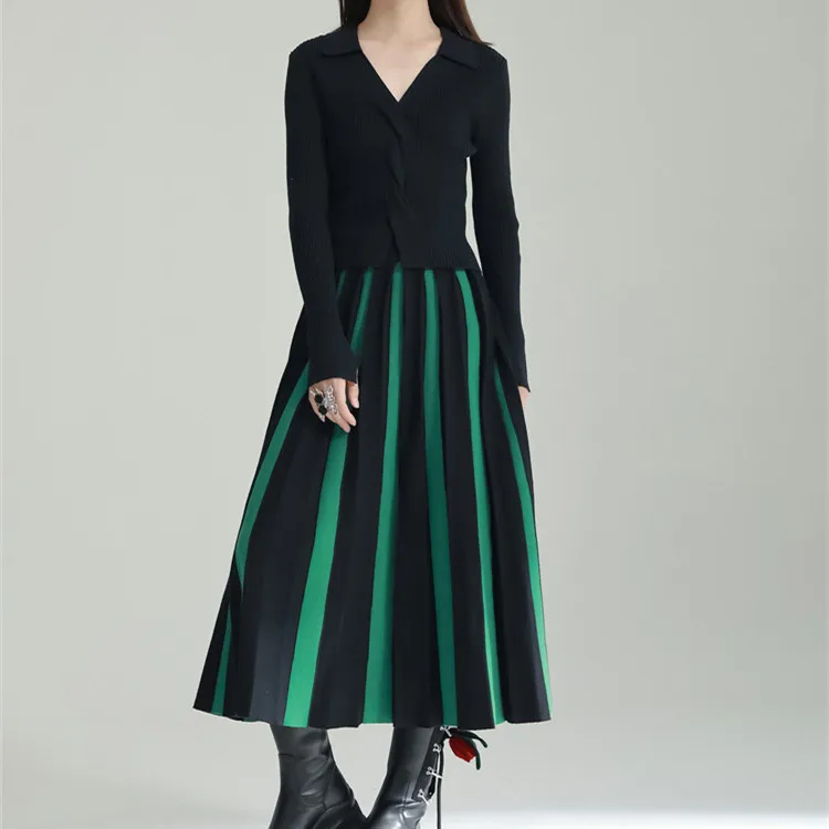 

Spring Summer Vintage All-matching A-line Skirt Elegant Fashion Pleated Vintage Mid-length Skirts Streetwear Skirts T330
