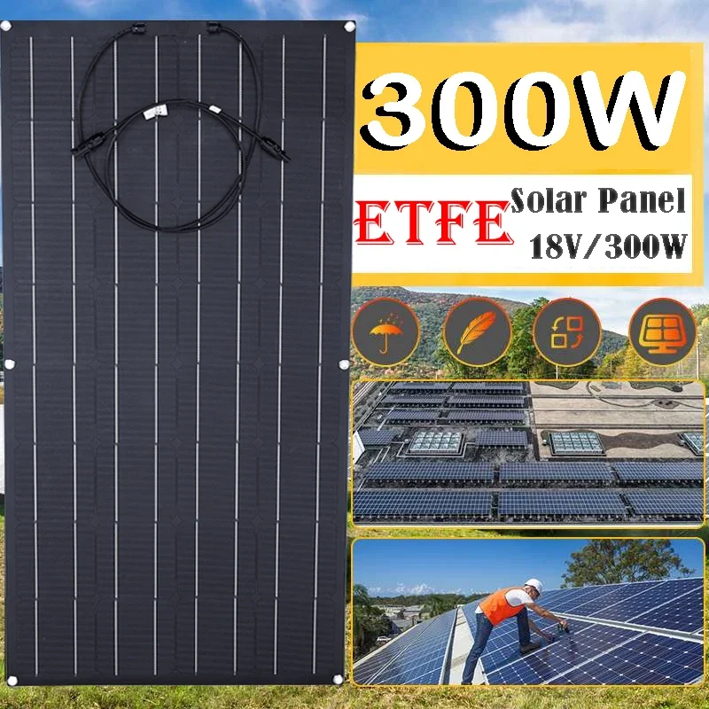 

Гибкая солнечная панель ETFE 300 Вт, портативное зарядное устройство на солнечной батарее, самодельный разъем для зарядки смартфона, автомобильная система питания для кемпинга