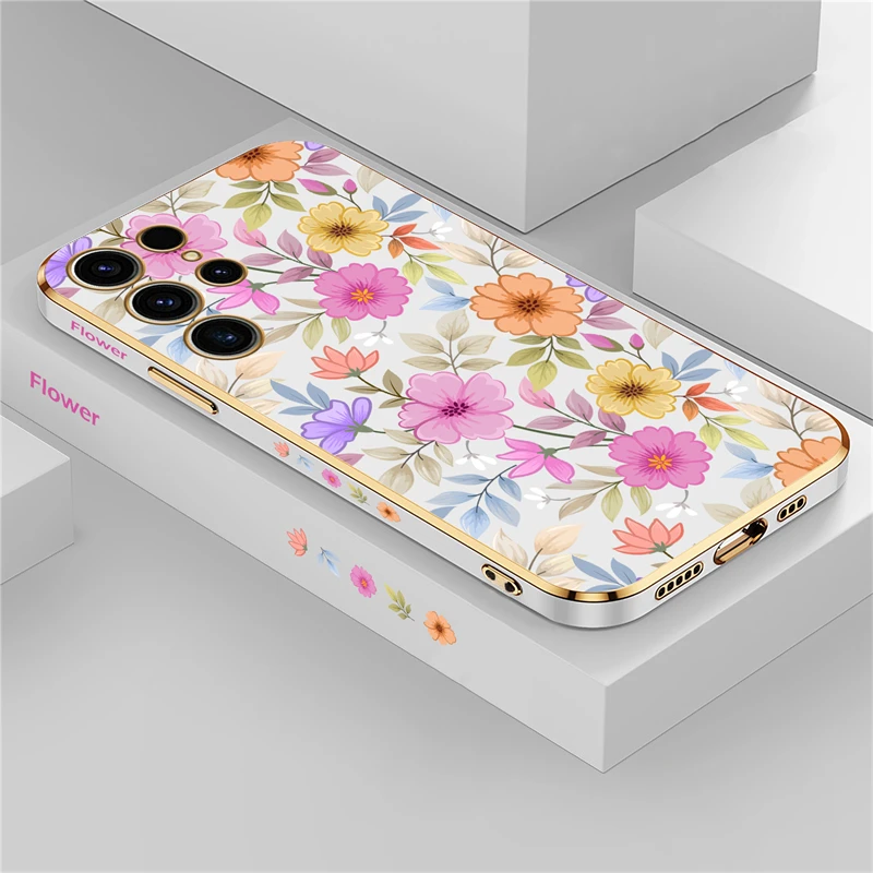 thumbnail image 1 of Flower Case For Samsung Galaxy S23 Ultra S22 S21 Plus S20 fe S10 NOTE 20 10 8 9 Luxury Plating Silicone Soft Shockproof Cover, 1 of 5