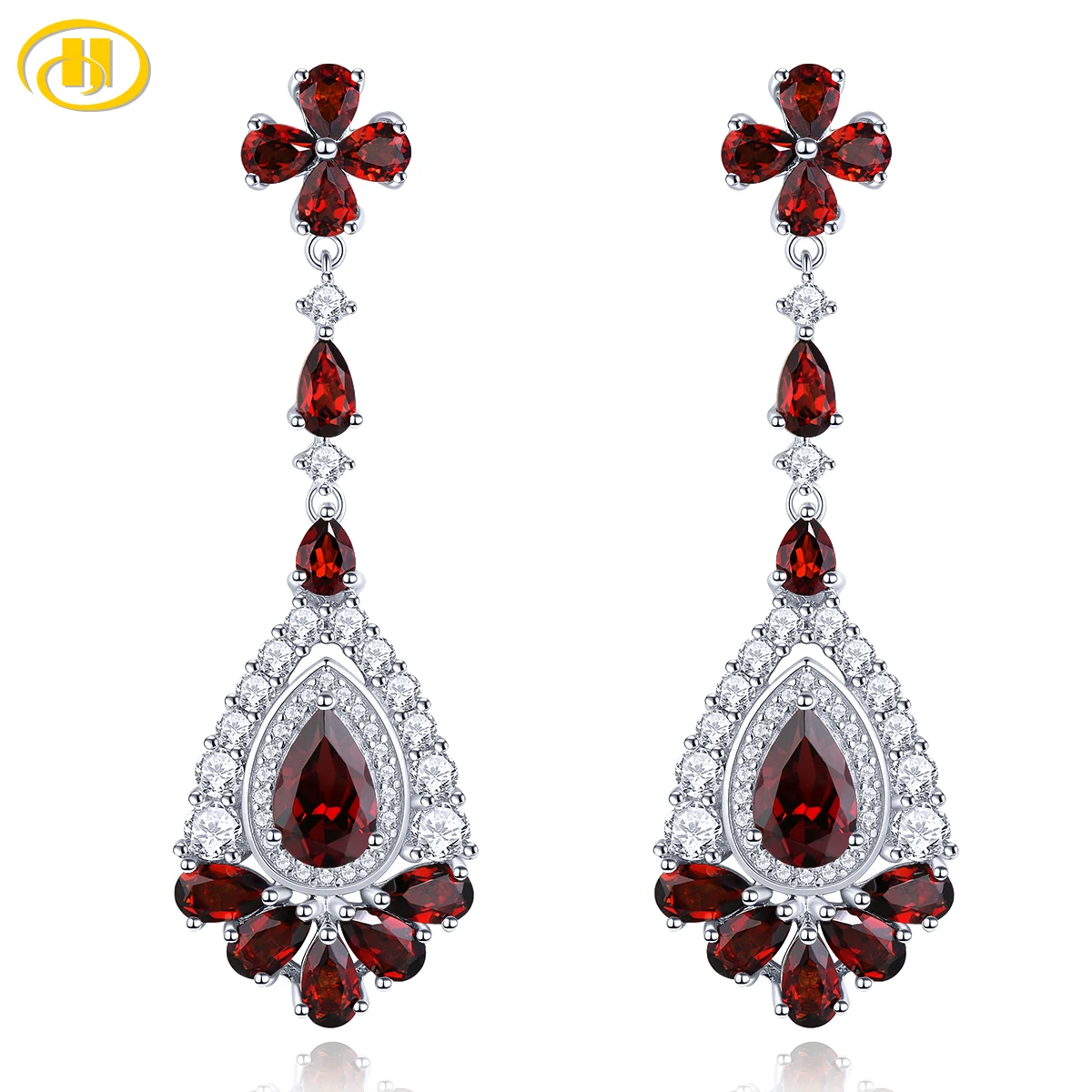 

Natural Red Garnet Sterling Silver Stud Earring 8.5 Carats Genuine Gemstone Women Romantic Exquisite Style Engagement Wedding