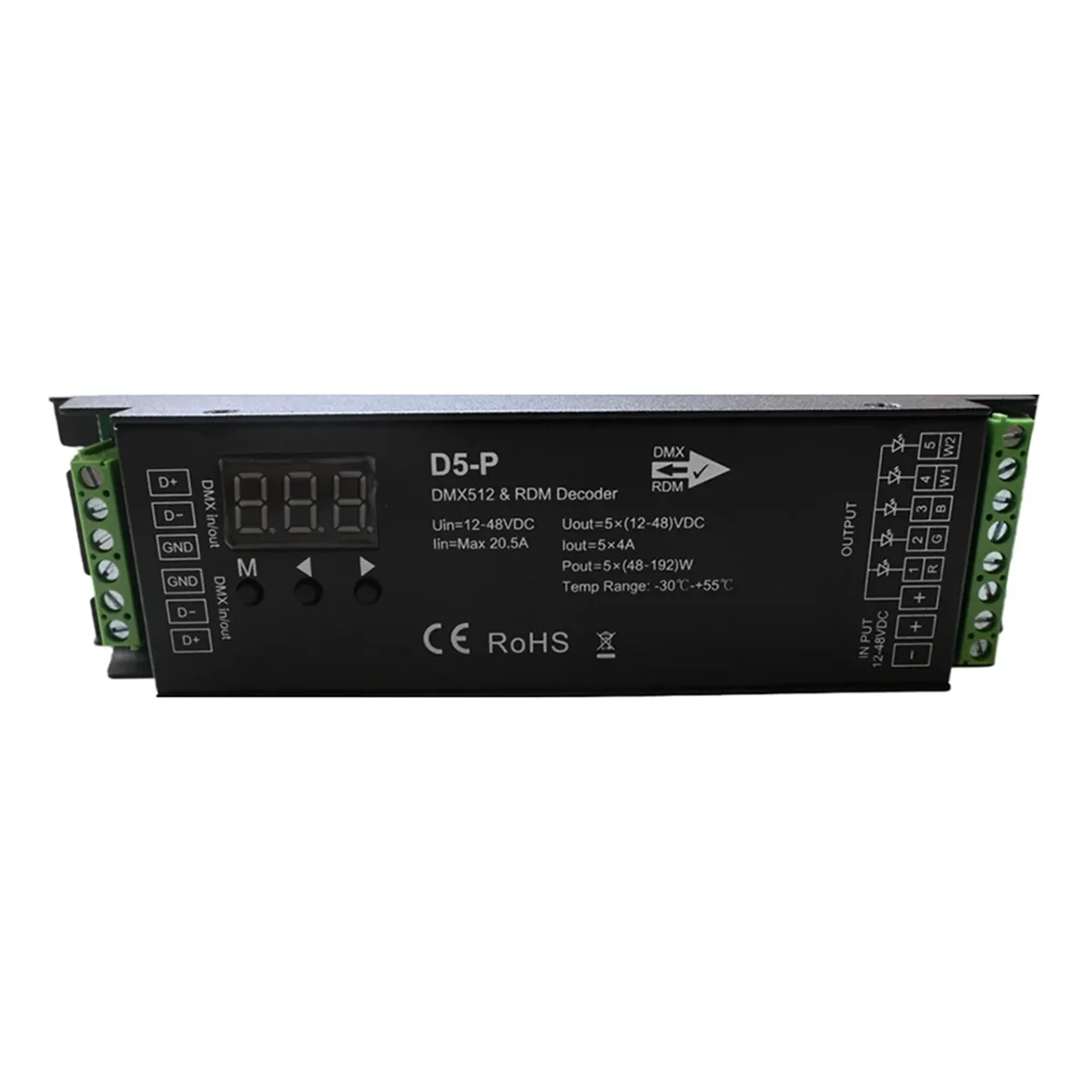 RDM 디지털 디스플레이 DMX 디코더, DMX512 조광기 드라이버, PWM RGBCCT LED 컨트롤러, LED 모듈 조명, 5 채널