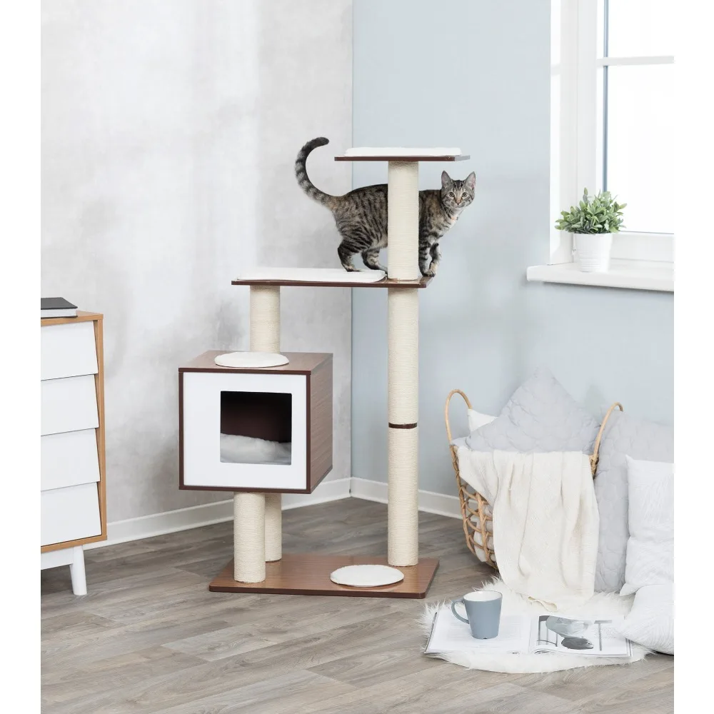 

Crawling tool, made of wood and sisal, 3-story 48 "cat tree, with scratching post & apartment, brown-white