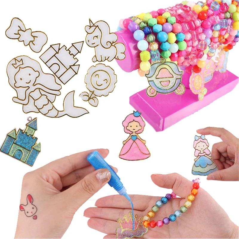

Creative DIY Cartoon Window Painting Toy Coloring Drawing Board Cartoon Princess Crystal Bracelet Set Children Craft Toys Gift