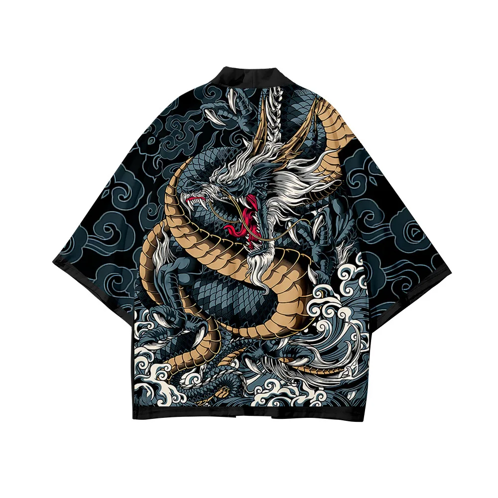 Japanese Anime Dragon Cardigan Women Men Cosplay Yukata Harajuku Print Kimono Shorts Summer Haori