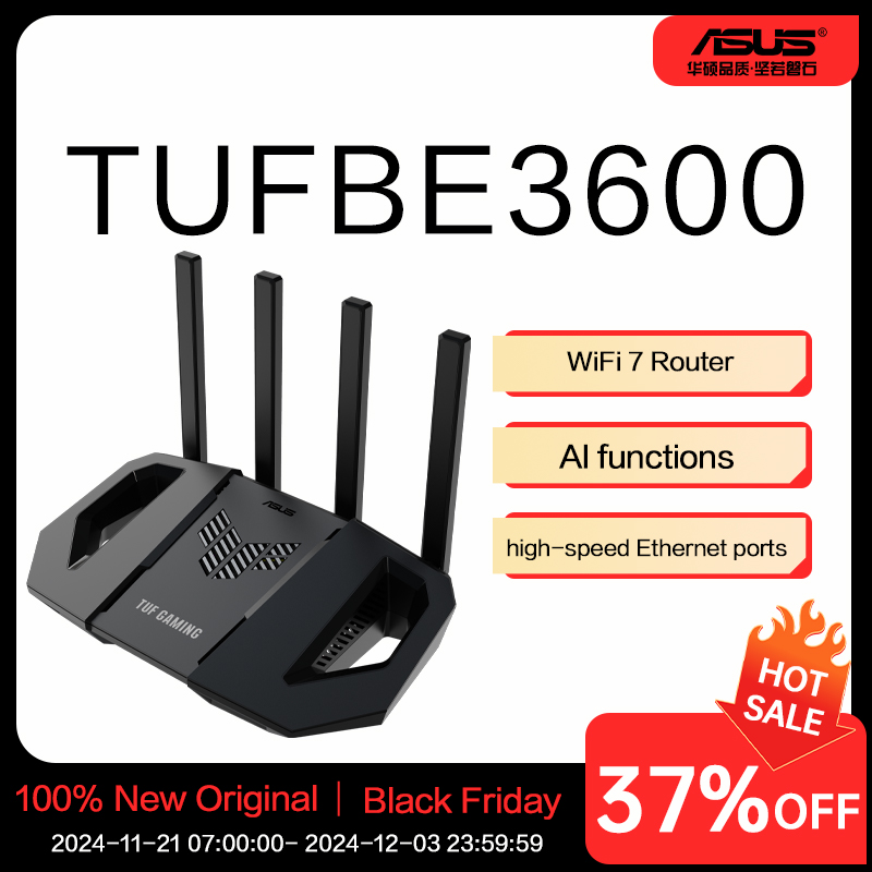ASUS TUF Gaming BE3600 WiFi 7 Router with AI functions and high-speed Ethernet ports