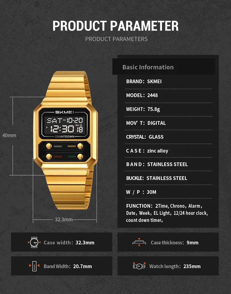 Luxury Waterproof Shockproof Digital Men's Watch Stainless Steel_voghion.com