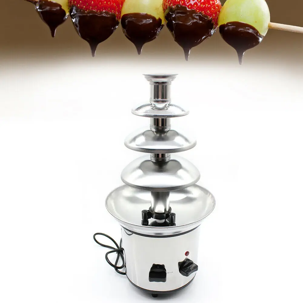 4-Layer Chocolate Fountain Machine Stainless Steel Chocolate Cheese Melt Heating Fondue Machine DIY Home Appliances