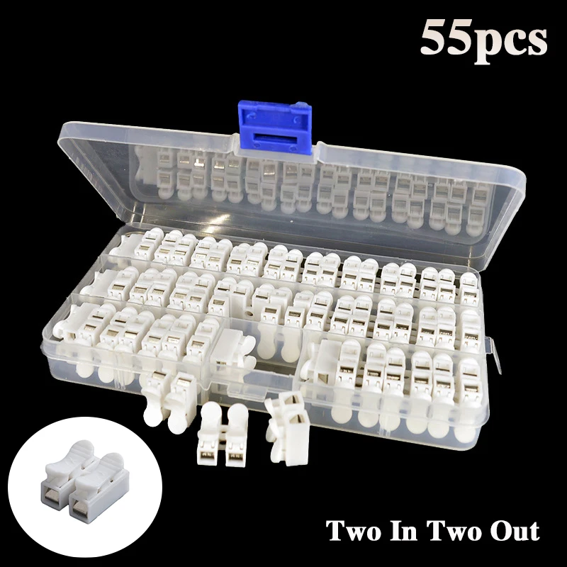 Description Picture 2 of itemBOX 55 PCS CH-2 Spring Wire Quick Connector 2p Electrical Crimp Terminals Block Splice Cable Clamp Easy Fit Led Strip