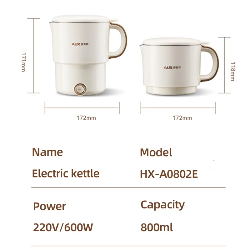 800ml Foldable Electric Kettle, Portable Cooking Pot, Multi Stove Travel Kettle, Tea Pot, Heating Cup, 304 Stainless Steel Slow 6