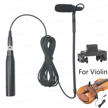 Clip-On strumento musicale microfono per pianoforte chitarra sassofono violino violoncello Phantom Power Input microfono flessibile a collo d'oca