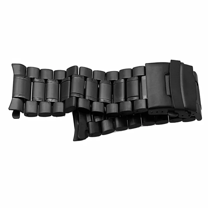 Stainless Steel Solid Strap with Curved End and Double Safety Folding Buckle - Universal Watch Band Bracelet