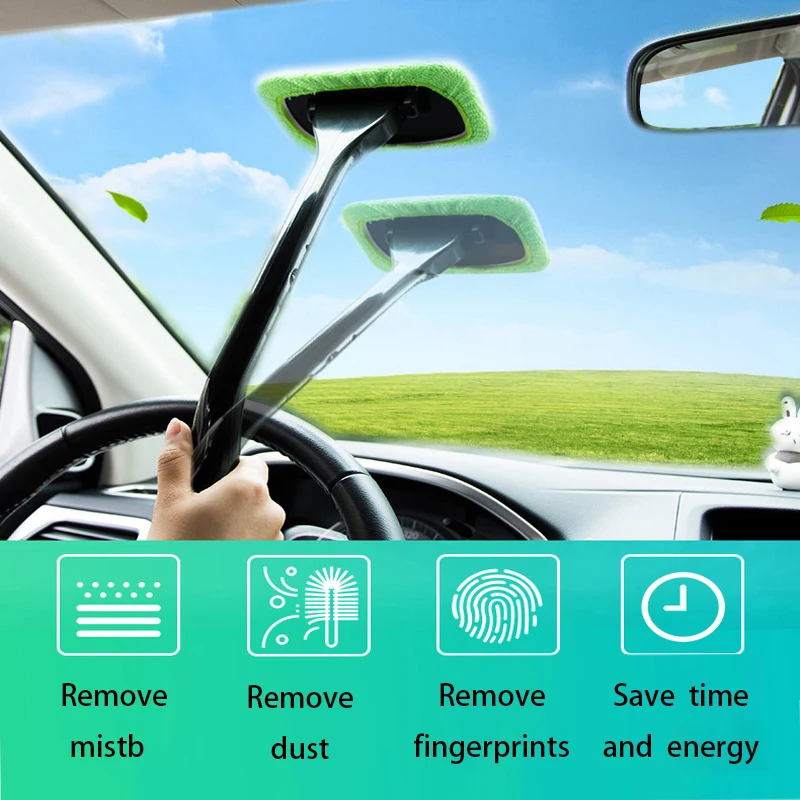 Window Cleaning Brush Car Defogging Window Wiper Car Home Detachable Duster Cleaning Glass Brush with Cloth