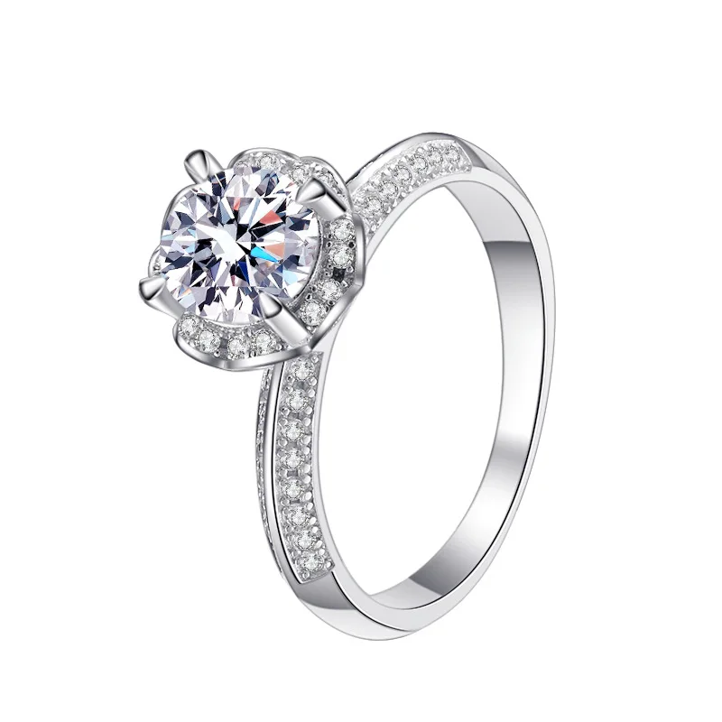 

925 Sterling Silver Woman Ring Moissanite 1 Ct Prong Setting Trendy Wedding Bands