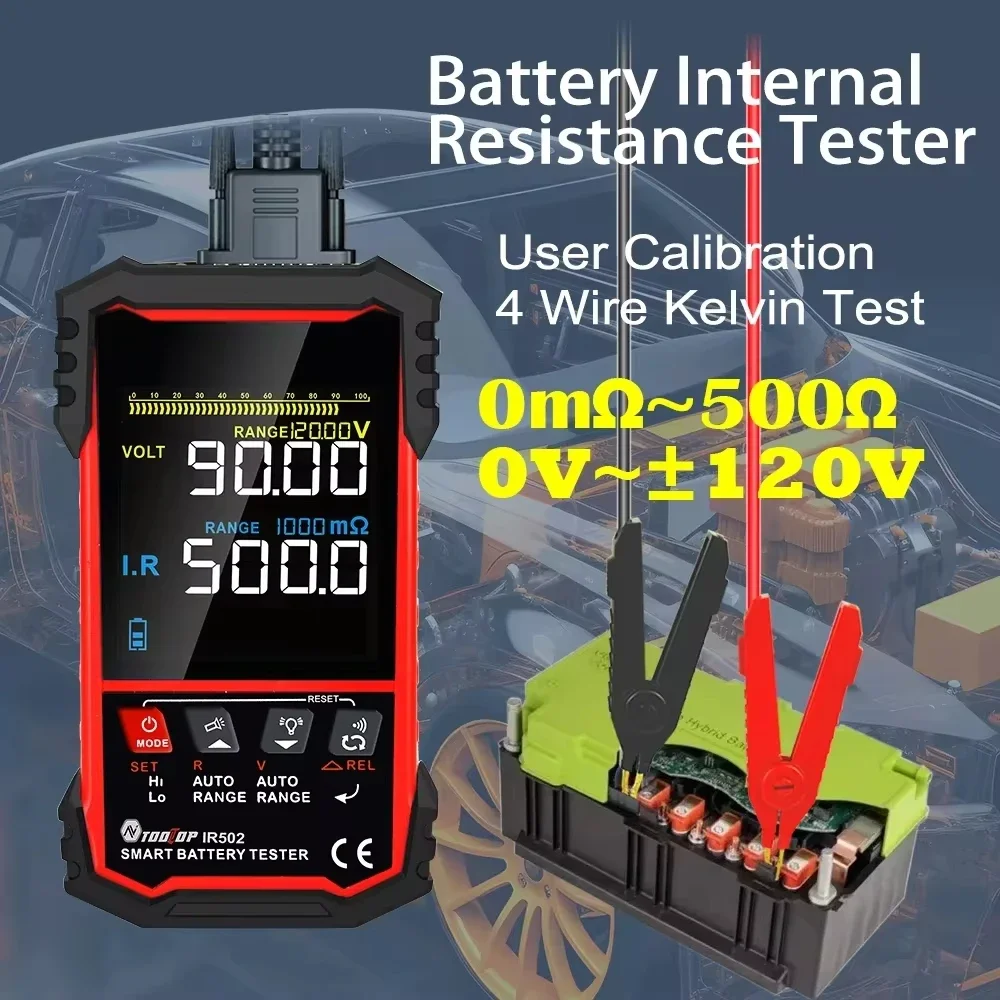TOOLTOP 120V 500&Omega; Battery Internal Resistance Tester Handheld Calibratable Lead Acid alkaline Lithium Battery Tester IR500/IR502