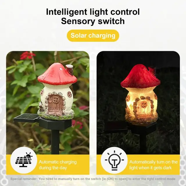 Napelemes Kültéri Lámpák Dekoratív Gyanta Tündér Ház Szobor Vízálló Napenergia Tét Dekorációval, Automatikus Fényérzékelővel - Image 5