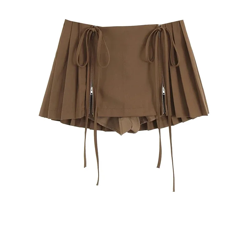 

Summer Preppy Style Hot Girl Zipper Bandage Slim Split Short Skirts Female Streetwear Y2k Sexy Ruffle Mini Skirts for Woman 2023