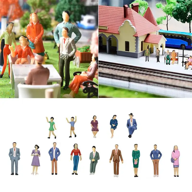 50/100pcs 1:87 HO Scale People Passengers Model Trains Architectural Painted Figurines Stand/Seat Pose Person Models 2