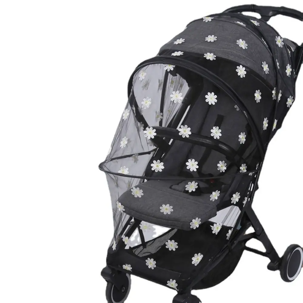Flower Daisy Stroller Mosquito Net Baby Stroller Accessories Carriage Full Cover Zipper Type Mosquito Net Summer Mesh Canopy
