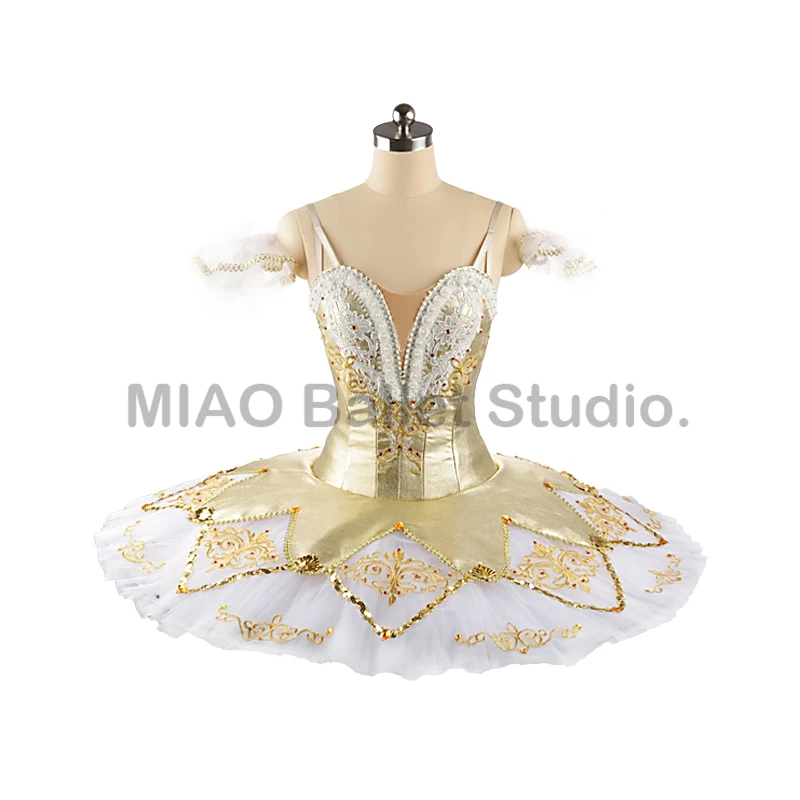 

High quality Gold white ballet tutu Professional ballet classical Tutu Pancake ballet performance girls Competition costume 0318