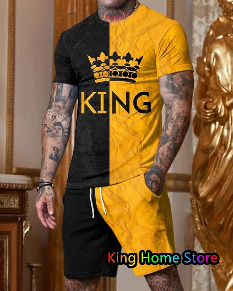 Men's Luxury T-Shirt Shorts Set 2 Piece Summer Casual Tracksuit Oversized Streetwear Fashion Outfit Male Jogging Suit Clothing