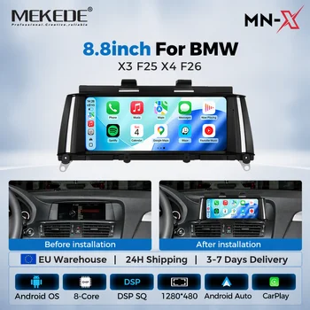 MEKEDE Pantalla Multimedia Inalámbrica CarPlay Android Auto de 8.8' para BMW X3 F25 X4 F26 con Sistema NBT Android, Radio para Auto Todo en Uno, Navegación GPS de 8 Núcleos, Compatible con Cambio de Sistema Dual, WIFI 4G BT 1080P AHD 1