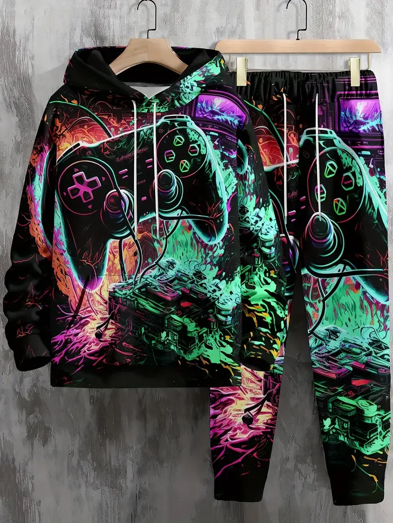 Men 3D Printed Hoodie Pant Sets Casual Sweatshirts Sweatpants