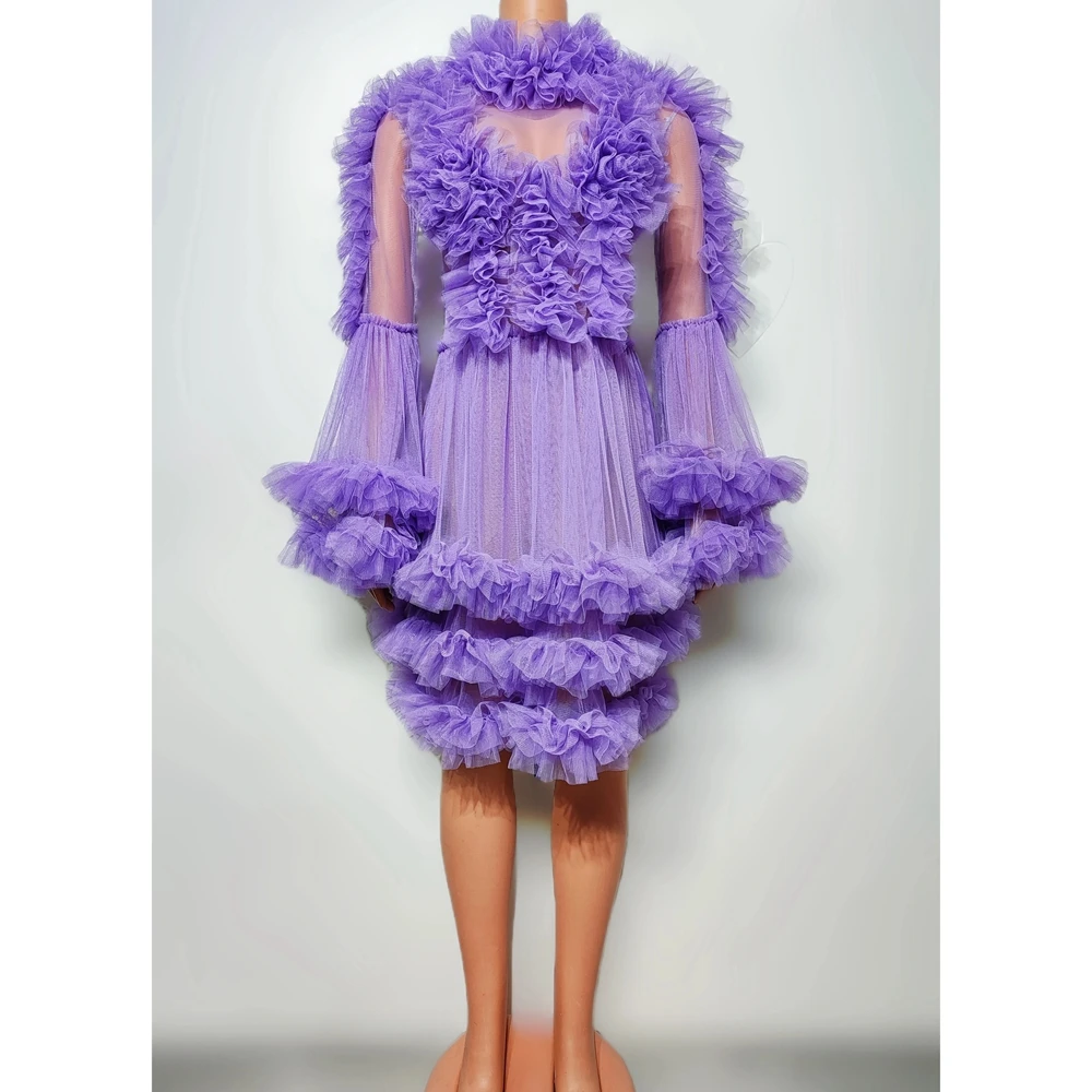 Lovely Fluffy Mesh Dress Trumpet-Sleeve Princess Layered Dress Evening  Party Prom Photo Shoot Performance Costume Stage Wear - AliExpress 200000532