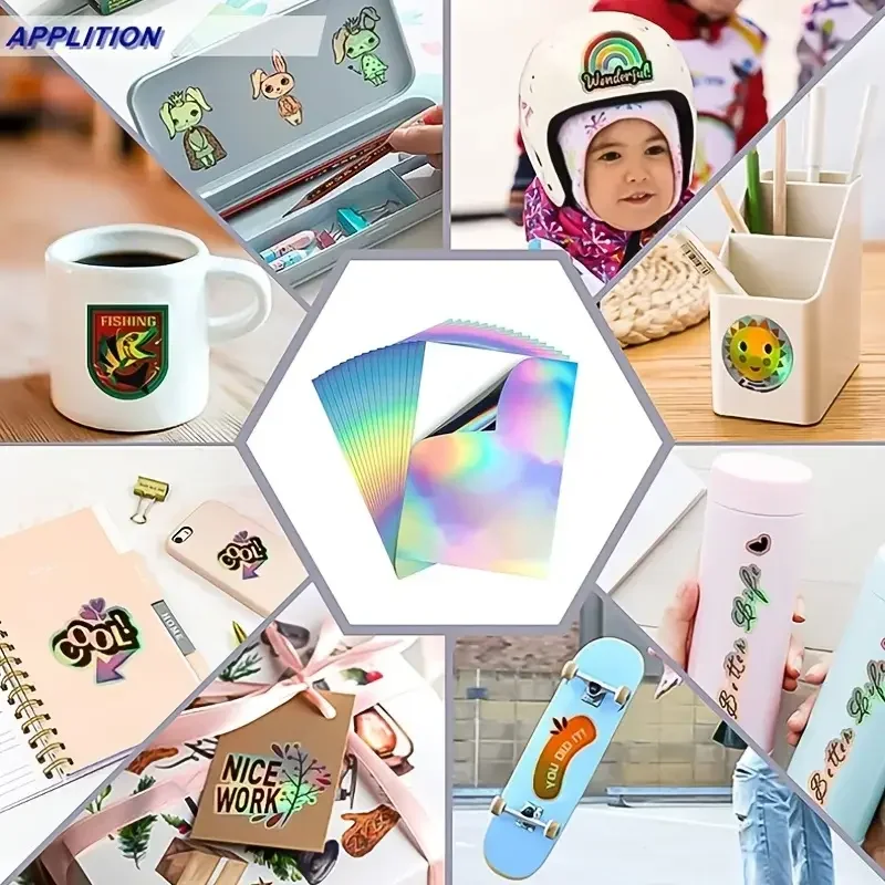 10/20pcs Printable Holographic Sticker Paper A4 Rainbow Vinyl Sticker Paper DIY Self-adhesive for Laser Inkjet Printing