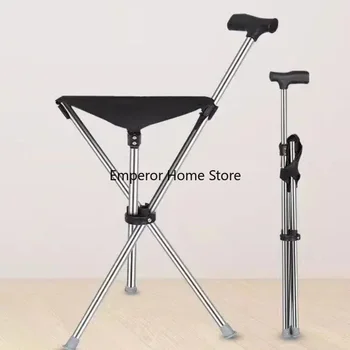 Sedia con stampella pieghevole per esterni portatile Sgabello da passeggio per anziani Sedie da spiaggia leggere per arrampicata in montagna Mobili per bastone da passeggio