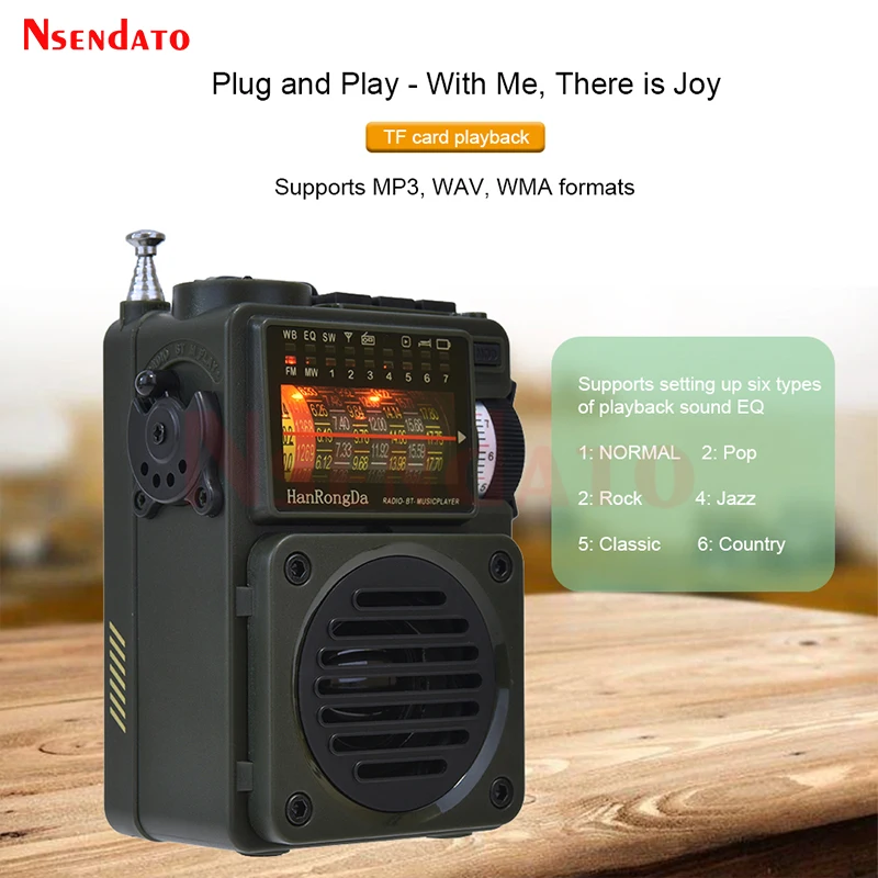 HRD700 Radio AM FM MW SW Music Player Mini Radio Full-Band Broadcast Bluetooth-Compatible V5.0 Multimedia Player for TF Card