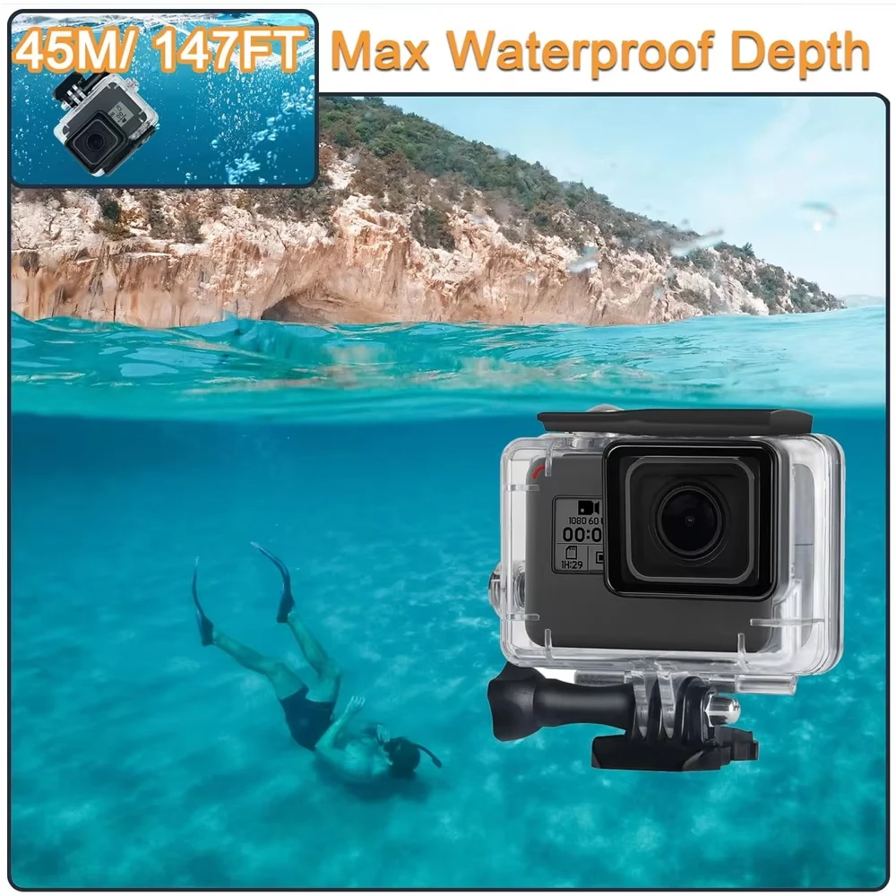 Accessoire de plongée : boîtier étanche 45m pour GoPro Hero 5/6/7, vue de face