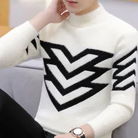 Korean Version Style Up Uppolo/Turtle Neck Sweater Loose Fit Versatile Winter Stretch Knitted Top Outer Wear Plush Top For Men 1