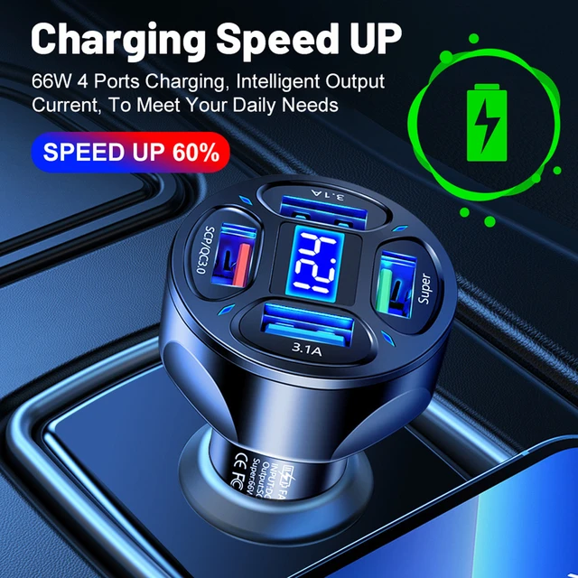 Chargeur allume-cigare 12 / 24 V USB-A / USB-C 32 W avec écran