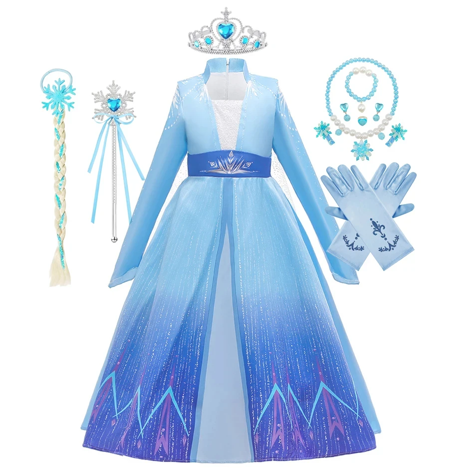 Princess Dress Girls Party Cosplay Elsa Sequin Costume Snow Queen Print Birthday Carnival Gown Kids Bag Clothing 2-10T