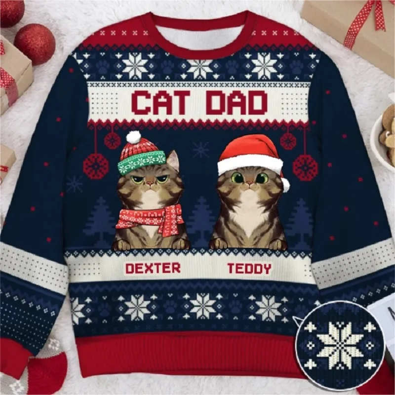 thumbnail image 1 of Suéter navideño feo con dibujo de gato, suéter navideño con impresión 3D, regalo de Papá Noel, sudadera 3D para hombre, otoño e invierno, 1 of 5