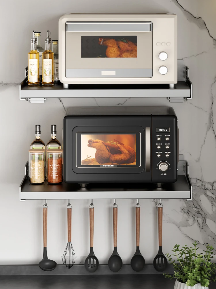 Gun ash microwave oven rack storage rack wall mounted kitchen oven wall mounted multifunctional