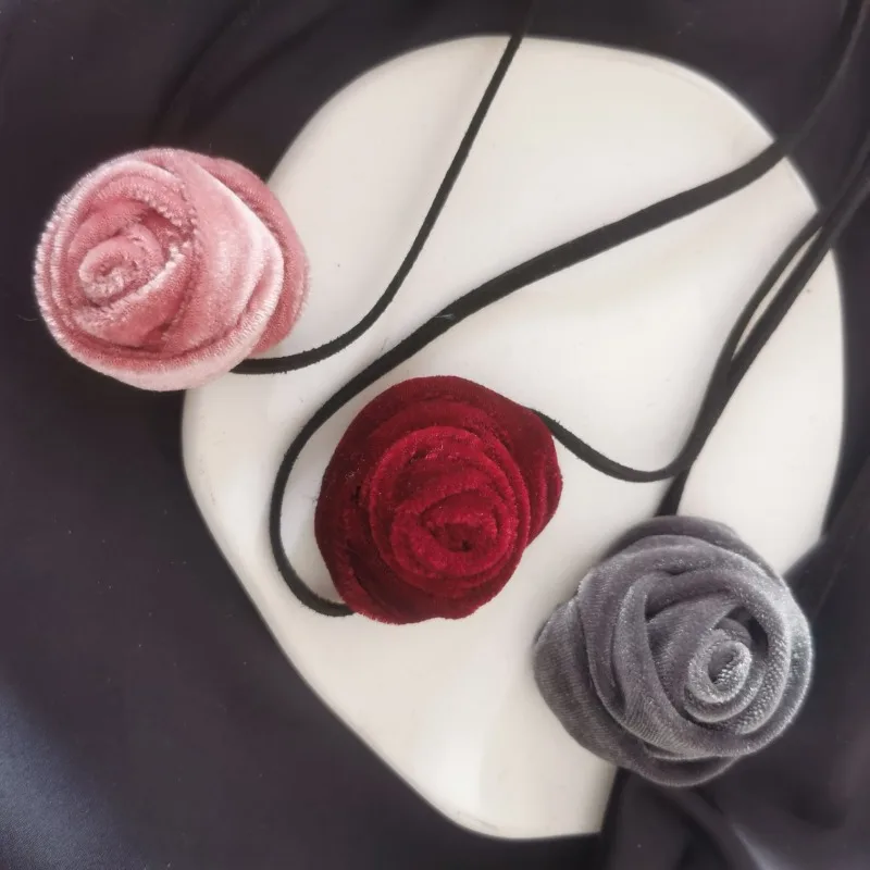 

Pink Velvet Flower Women's Collarbone Chain Fashion 2024 Adjustable Strap Club Party Gift Necklace For Femme Fashion Jewelry