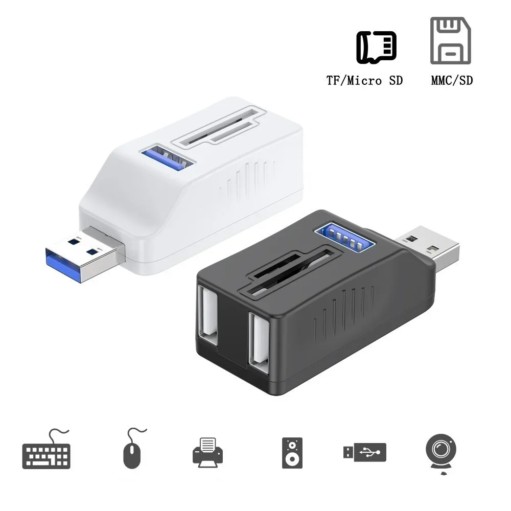 SD TF 카드 리더기가있는 5 포트 USB 3.0 허브 노트북 PC 카메라 플래시 드라이브 용 USB 3.0 2.0 포트 익스텐더 HDD Dash Cam Adapte