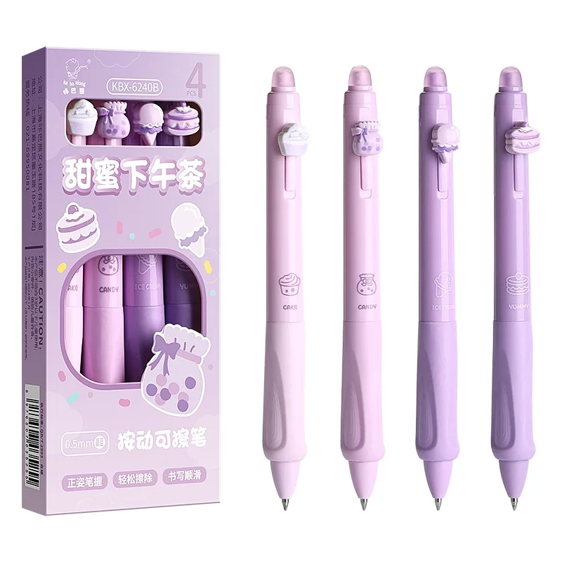 Penne Gel Cancellabili Sweet Afternoon Tea, 4 Pezzi, Viola, Carine, a Scatto, 0.5mm, Impugnatura Ergonomica, Inchiostro Nero, per Studenti - immagine 5