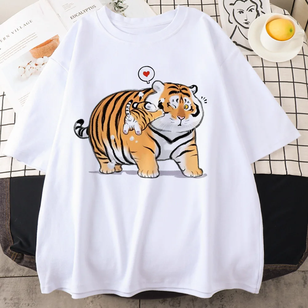 Summer New 90 ’s Fat tiger Heartbeat Short Sleeve Print Clothing Women's T-Shirt Harajuku Graphic Clothing Women's Top,Drop Ship chrome hearts t shirt Tees